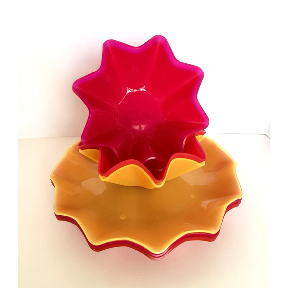 Tupperware Other - Tupperware Petalware Nesting Bowls and Plates Wavy Fluted Taco Whimsical
